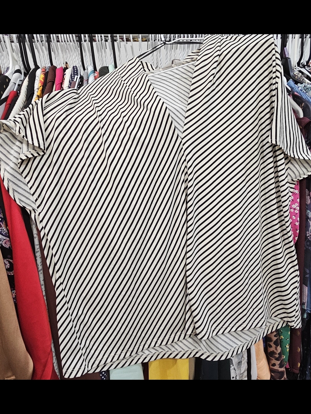 H&M Black & White Diagonal Stripe V-Neck Blouse